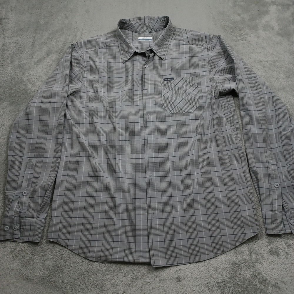 Columbia Shirt Mens Large Gray Plaid Long Sleeve Outdoor Casual